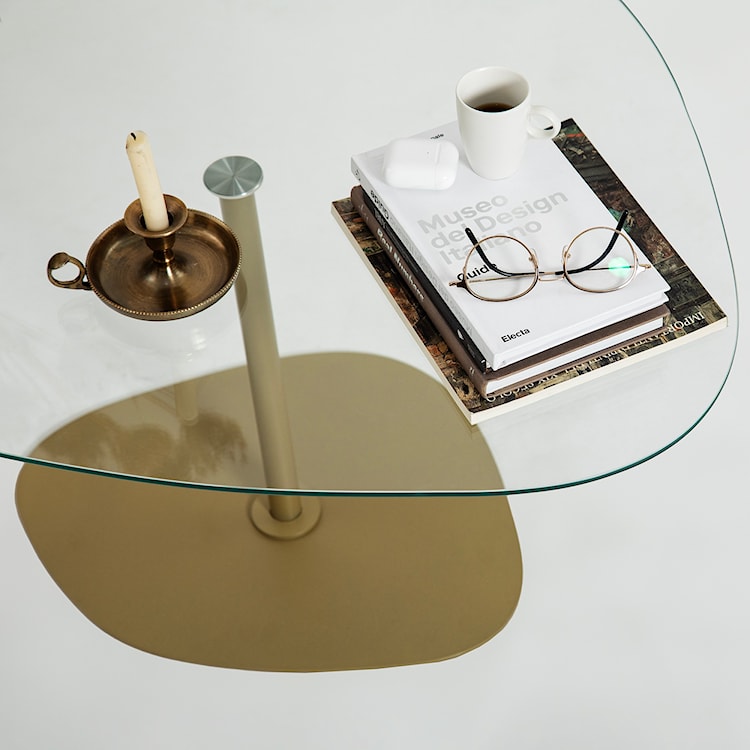 Stolik kawowy Pairrever 85x67 cm  transparentne szkło/ złota podstawa  - zdjęcie 7