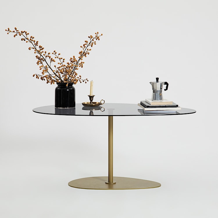 Stolik kawowy Pairrever 90x60 cm ciemnoszare szkło/ złota podstawa  - zdjęcie 5