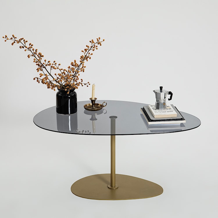 Stolik kawowy Pairrever 90x60 cm ciemnoszare szkło/ złota podstawa  - zdjęcie 6