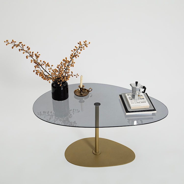 Stolik kawowy Pairrever 90x60 cm ciemnoszare szkło/ złota podstawa  - zdjęcie 7