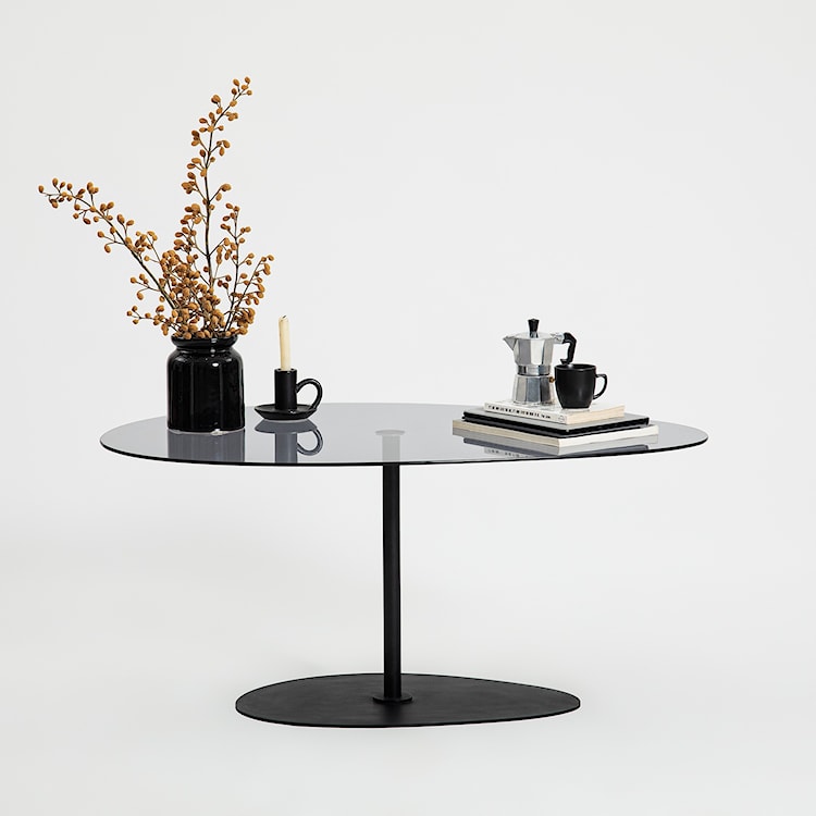 Stolik kawowy Pairrever 90x60 cm ciemnoszare szkło/ czarna podstawa  - zdjęcie 7