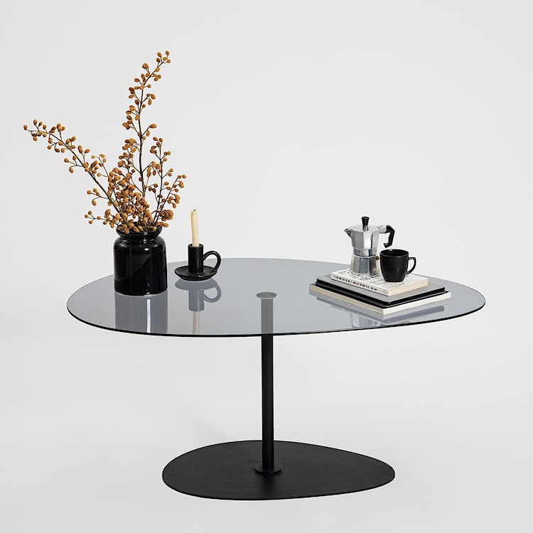 Stolik kawowy Pairrever 90x60 cm ciemnoszare szkło/ czarna podstawa  - zdjęcie 8