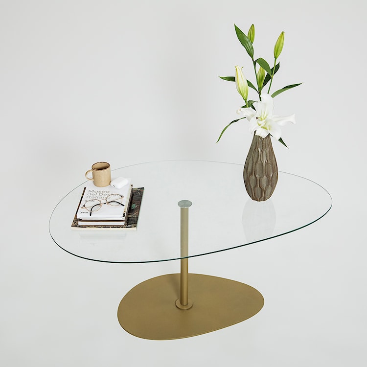 Stolik kawowy Pairrever 90x60 cm transparentne szkło/ złota podstawa  - zdjęcie 6
