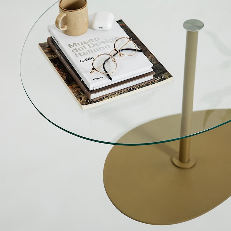 Stolik kawowy Pairrever 90x60 cm transparentne szkło/ złota podstawa  - zdjęcie 7
