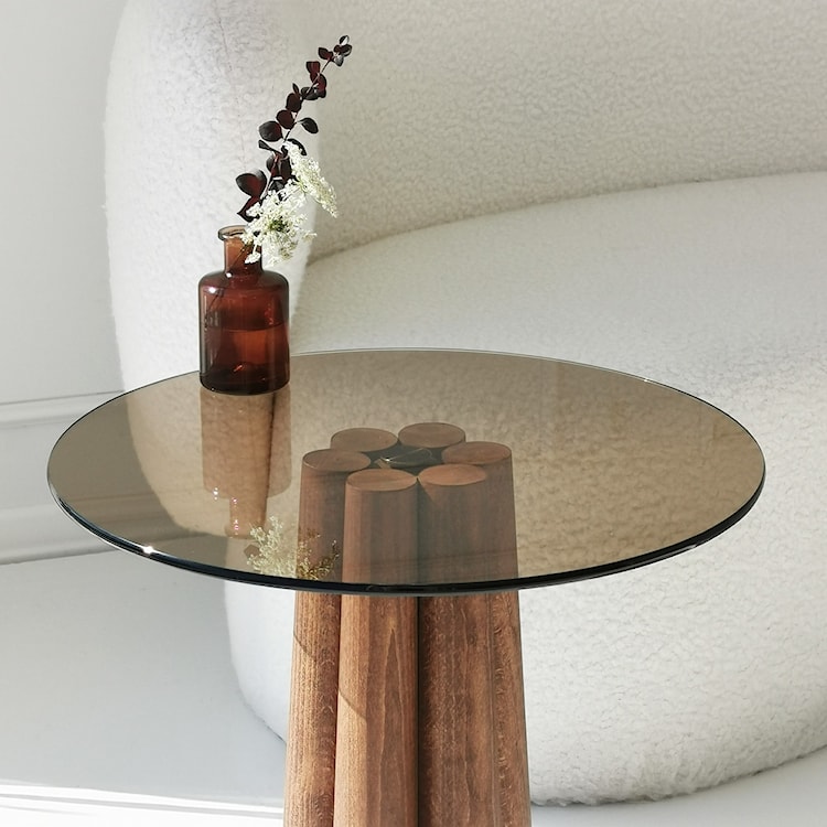 Stolik kawowy Nogrilles średnica 50 cm brązowe szkło/ orzech włoski  - zdjęcie 3