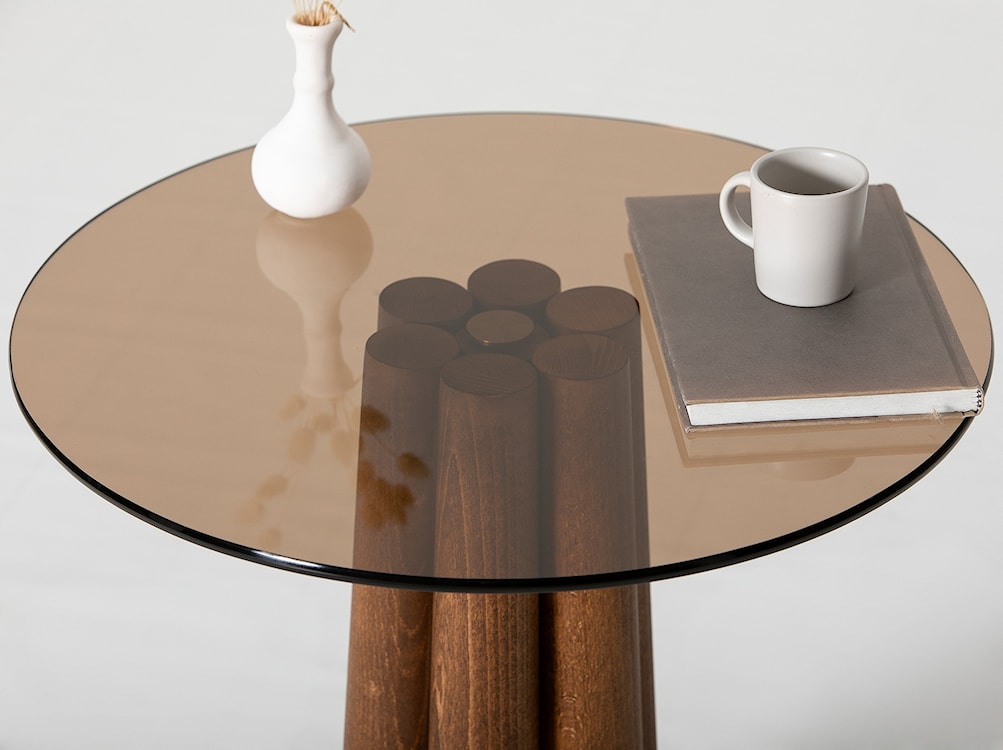 Stolik kawowy Nogrilles średnica 50 cm brązowe szkło/ orzech włoski  - zdjęcie 5