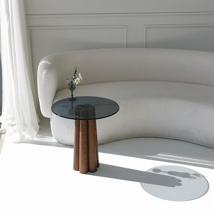 Stolik kawowy Nogrilles średnica 50 cm grafitowe szkło/ orzech włoski  - zdjęcie 3