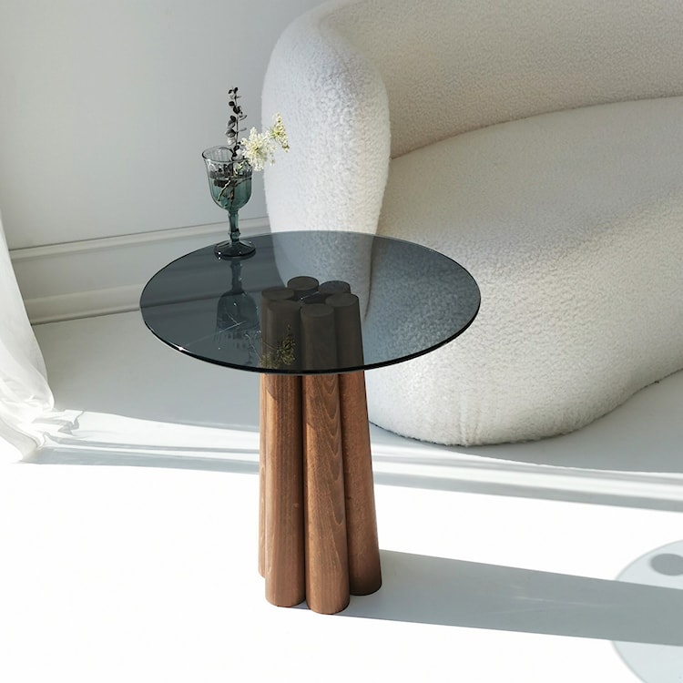 Stolik kawowy Nogrilles średnica 50 cm grafitowe szkło/ orzech włoski  - zdjęcie 4