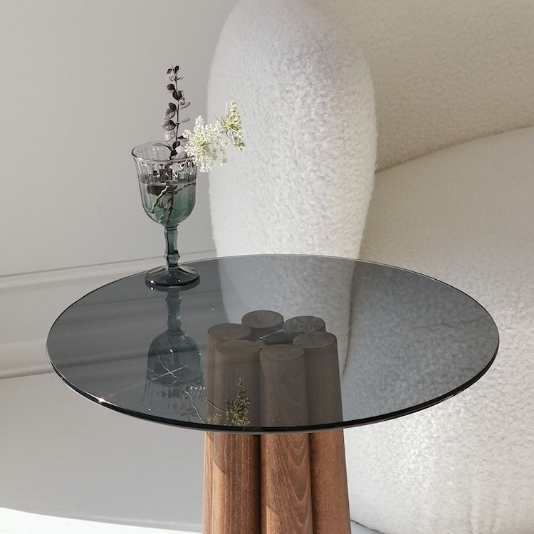 Stolik kawowy Nogrilles średnica 50 cm grafitowe szkło/ orzech włoski  - zdjęcie 5