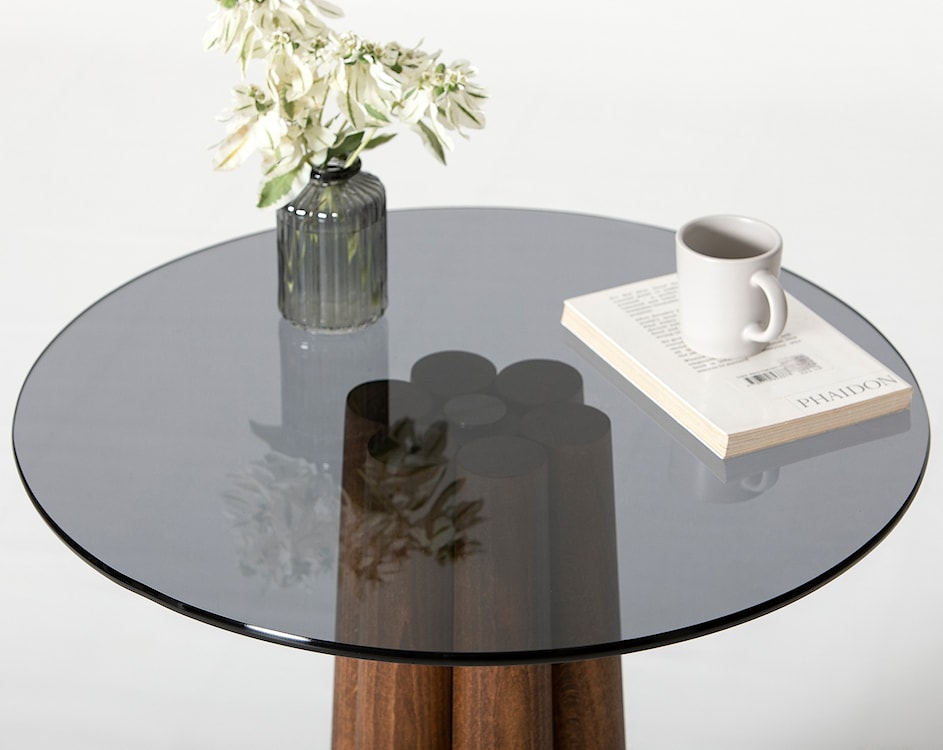 Stolik kawowy Nogrilles średnica 50 cm grafitowe szkło/ orzech włoski  - zdjęcie 7