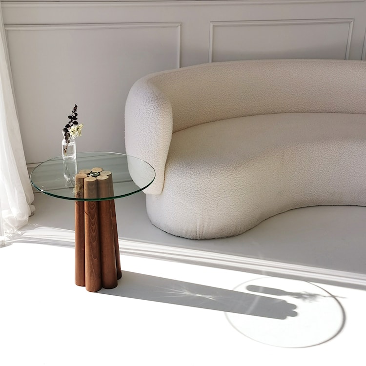 Stolik kawowy Nogrilles średnica 50 cm transparentne szkło/ orzech włoski  - zdjęcie 2