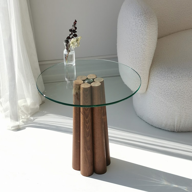 Stolik kawowy Nogrilles średnica 50 cm transparentne szkło/ orzech włoski  - zdjęcie 4