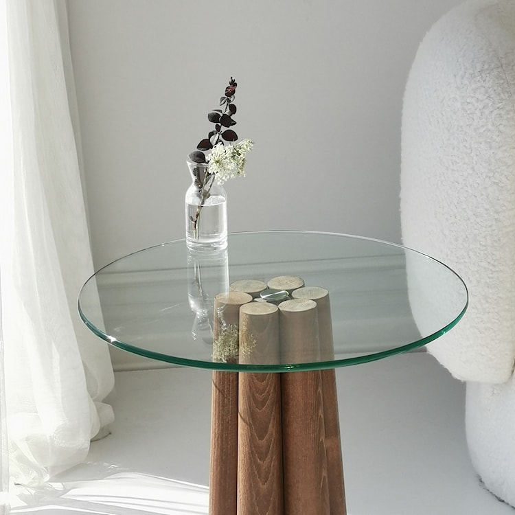 Stolik kawowy Nogrilles średnica 50 cm transparentne szkło/ orzech włoski  - zdjęcie 5