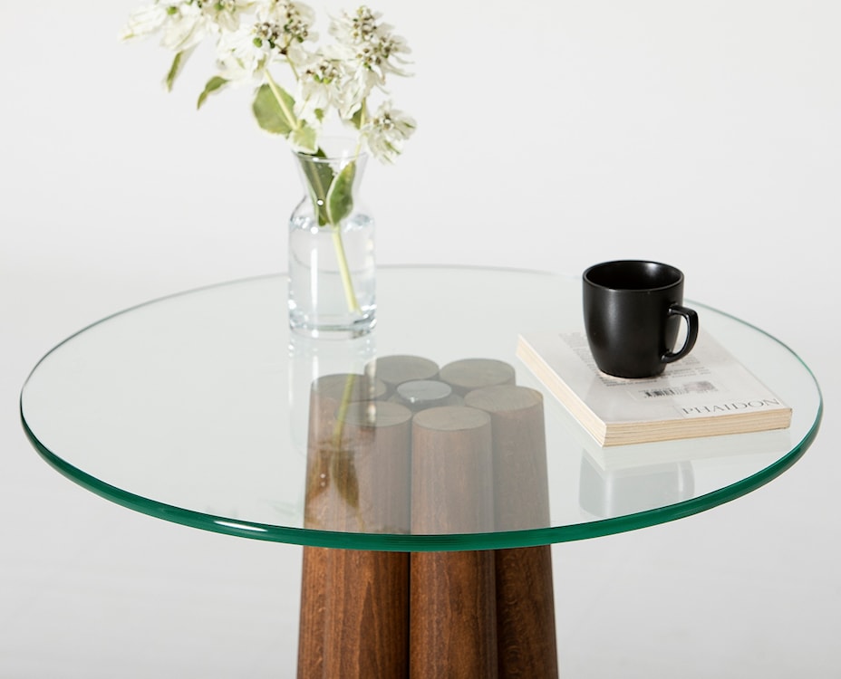 Stolik kawowy Nogrilles średnica 50 cm transparentne szkło/ orzech włoski  - zdjęcie 7