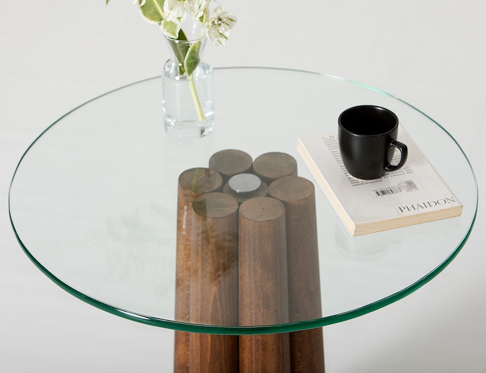 Stolik kawowy Nogrilles średnica 50 cm transparentne szkło/ orzech włoski  - zdjęcie 8