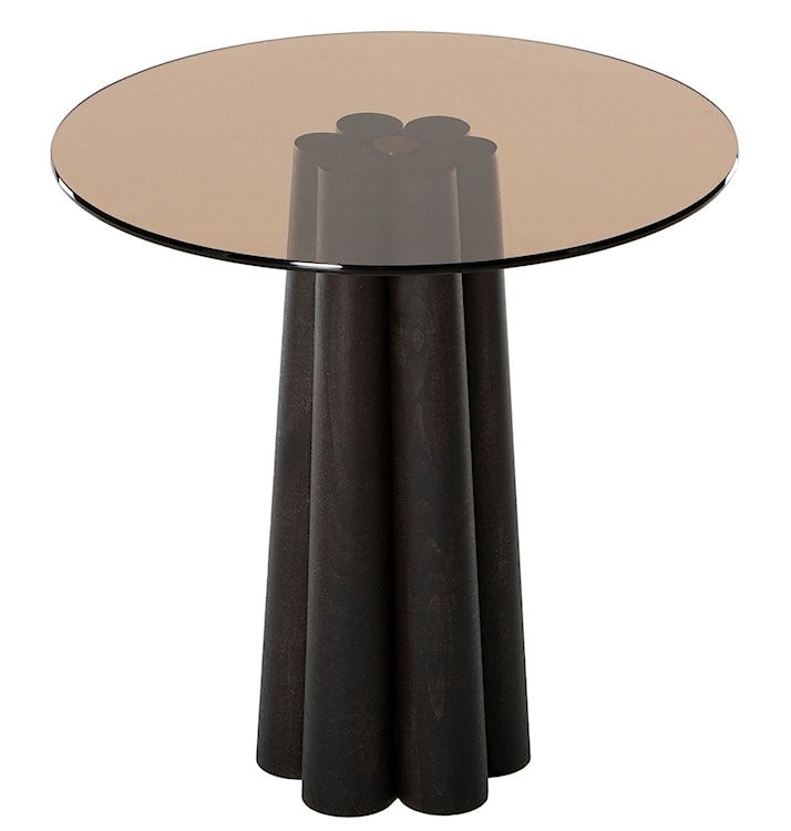 Stolik kawowy Nogrilles o średnicy 50 cm brązowe szkło/ drewno bukowe