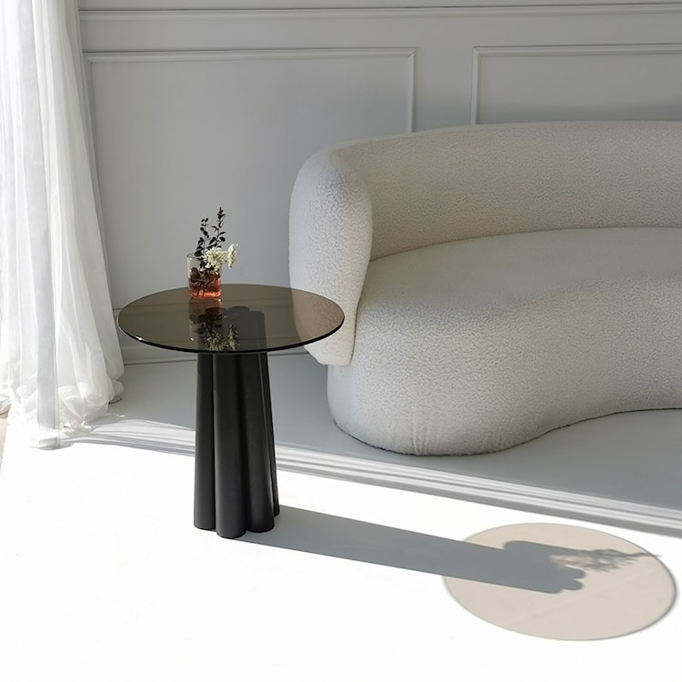 Stolik kawowy Nogrilles o średnicy 50 cm brązowe szkło/ drewno bukowe  - zdjęcie 2