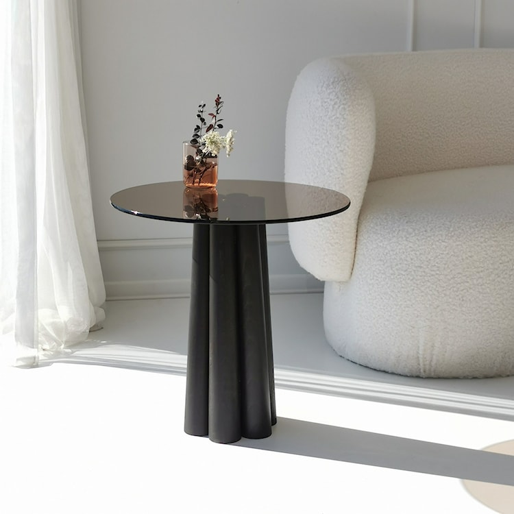 Stolik kawowy Nogrilles o średnicy 50 cm brązowe szkło/ drewno bukowe  - zdjęcie 3