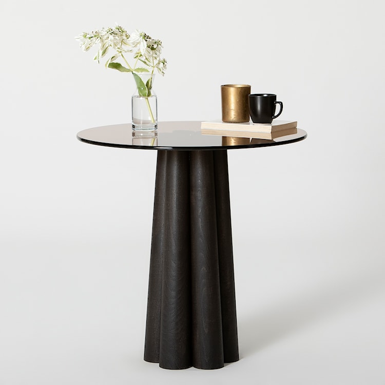 Stolik kawowy Nogrilles o średnicy 50 cm brązowe szkło/ drewno bukowe  - zdjęcie 6