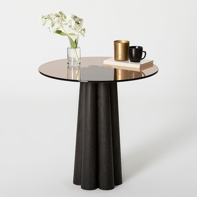 Stolik kawowy Nogrilles o średnicy 50 cm brązowe szkło/ drewno bukowe  - zdjęcie 8