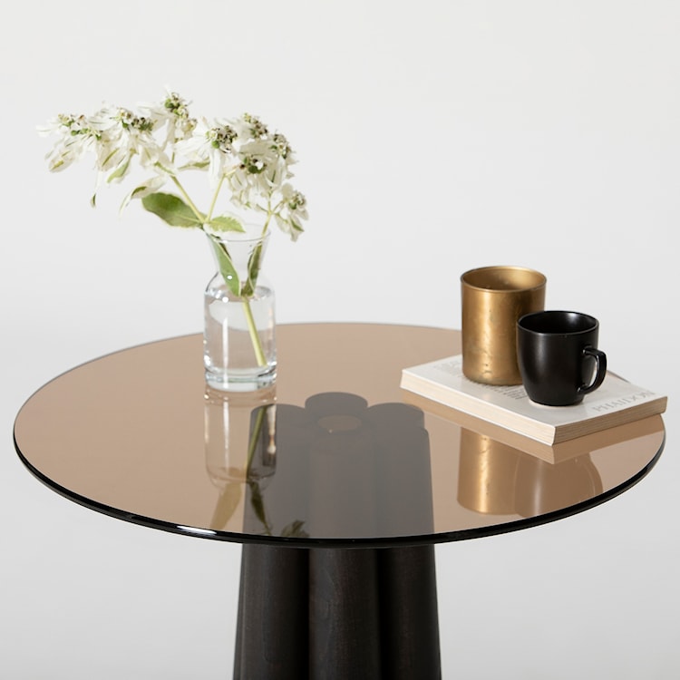 Stolik kawowy Nogrilles o średnicy 50 cm brązowe szkło/ drewno bukowe  - zdjęcie 7