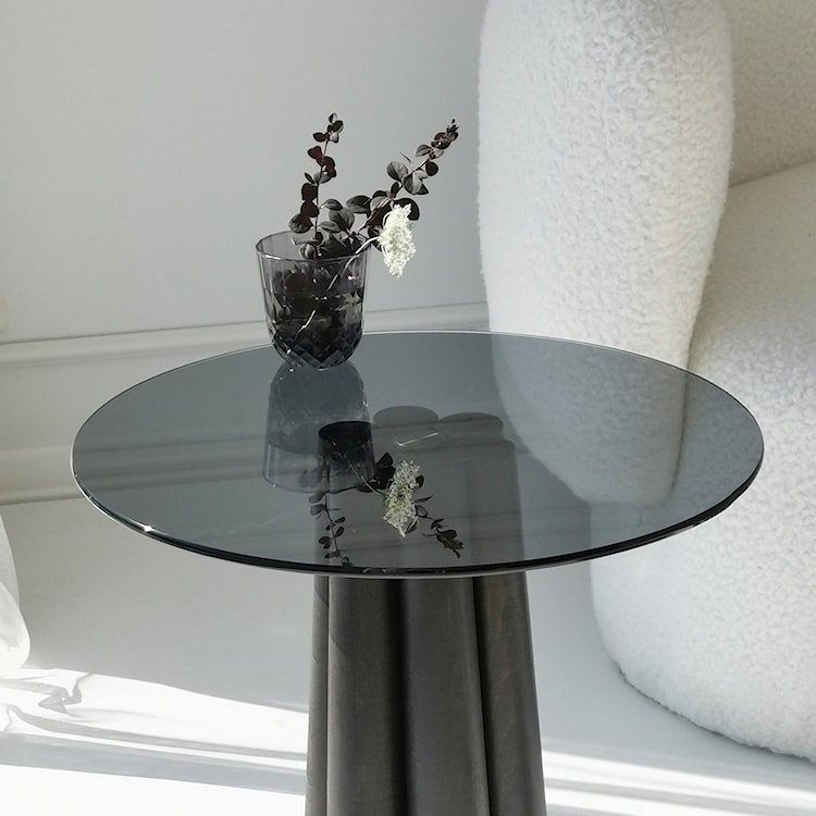 Stolik kawowy Nogrilles średnica 50 cm grafitowe szkło/ drewno bukowe  - zdjęcie 5