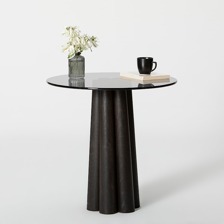Stolik kawowy Nogrilles średnica 50 cm grafitowe szkło/ drewno bukowe  - zdjęcie 6