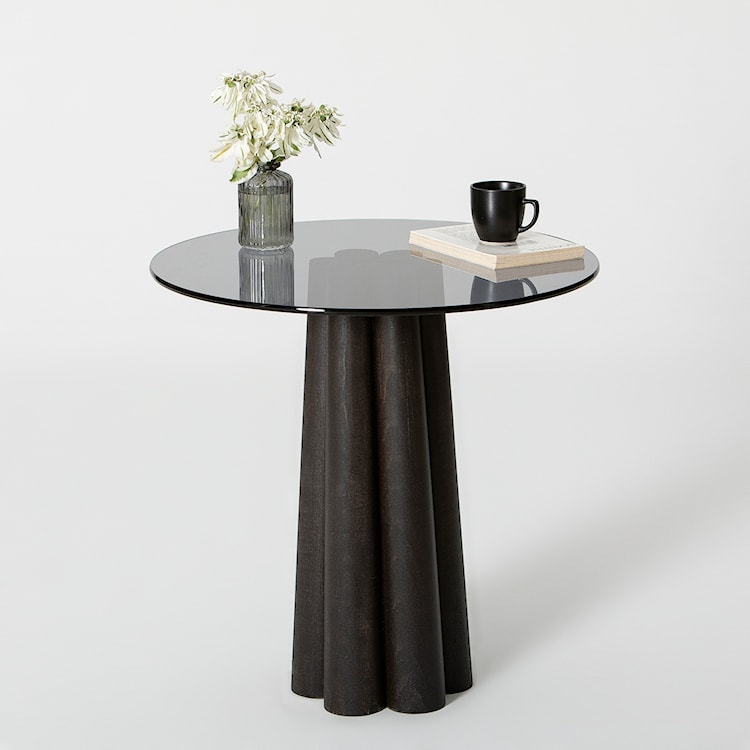 Stolik kawowy Nogrilles średnica 50 cm grafitowe szkło/ drewno bukowe  - zdjęcie 7