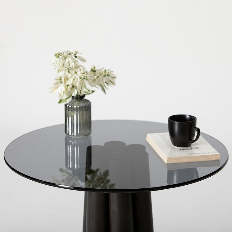 Stolik kawowy Nogrilles średnica 50 cm grafitowe szkło/ drewno bukowe  - zdjęcie 8