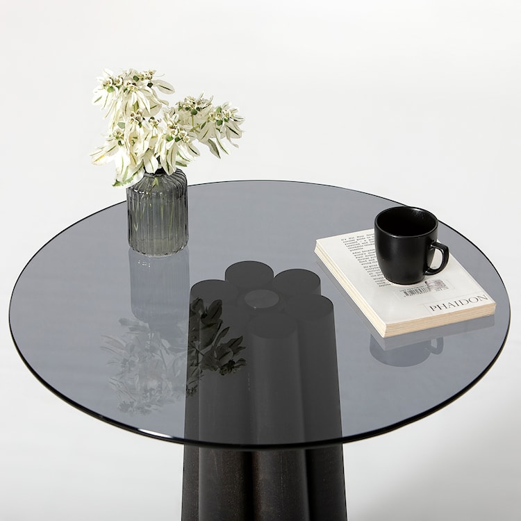 Stolik kawowy Nogrilles średnica 50 cm grafitowe szkło/ drewno bukowe  - zdjęcie 9