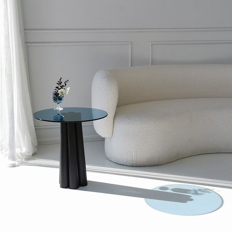Stolik kawowy Nogrilles średnica 50 cm niebieskie szkło/ drewno bukowe  - zdjęcie 2