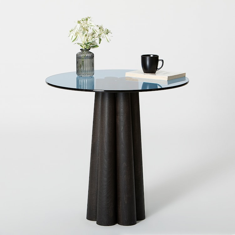 Stolik kawowy Nogrilles średnica 50 cm niebieskie szkło/ drewno bukowe  - zdjęcie 5
