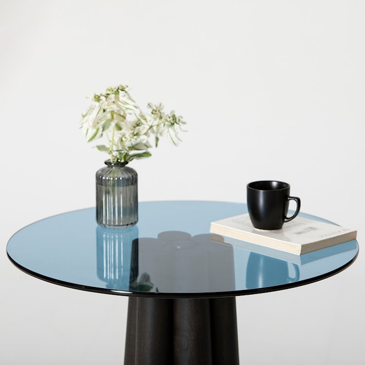 Stolik kawowy Nogrilles średnica 50 cm niebieskie szkło/ drewno bukowe  - zdjęcie 7
