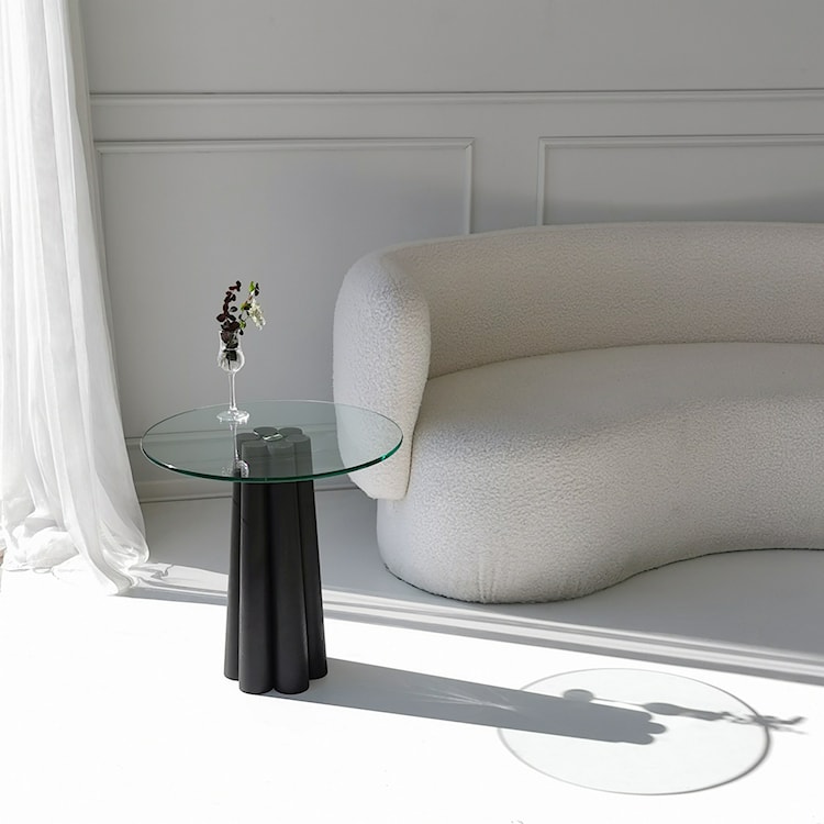 Stolik kawowy Nogrilles średnica 50 cm transparentne szkło/ drewno bukowe  - zdjęcie 2
