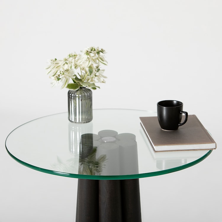 Stolik kawowy Nogrilles średnica 50 cm transparentne szkło/ drewno bukowe  - zdjęcie 7