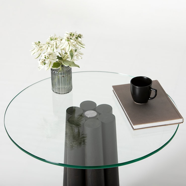 Stolik kawowy Nogrilles średnica 50 cm transparentne szkło/ drewno bukowe  - zdjęcie 8