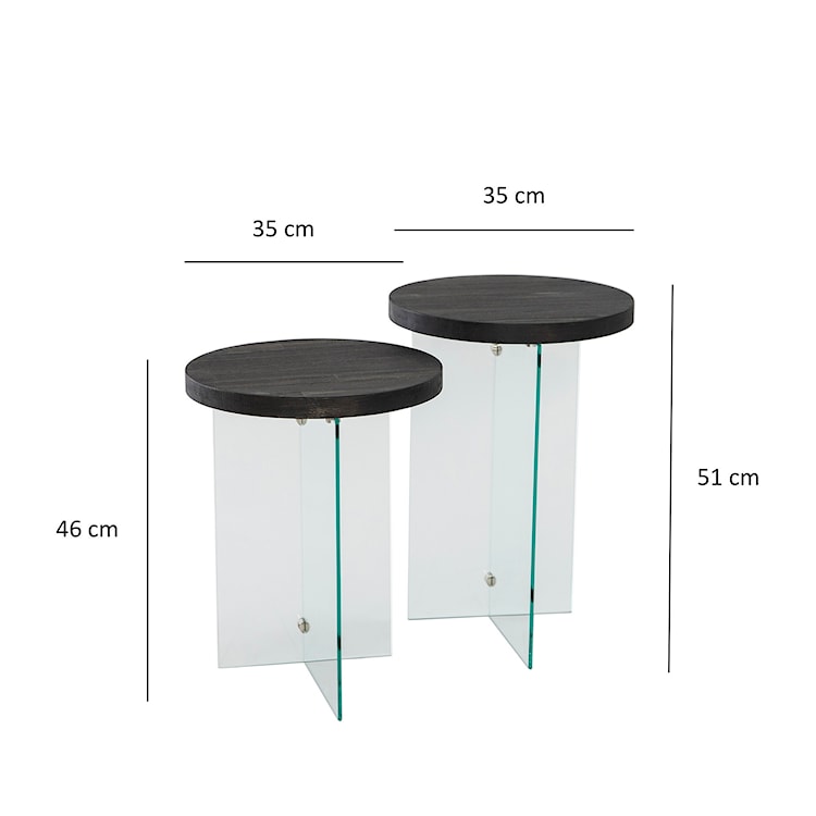 Zestaw dwóch stolików kawowych Divents z okrągłymi blatami 35 cm transparentne szkło/ antracytowe drewno  - zdjęcie 7