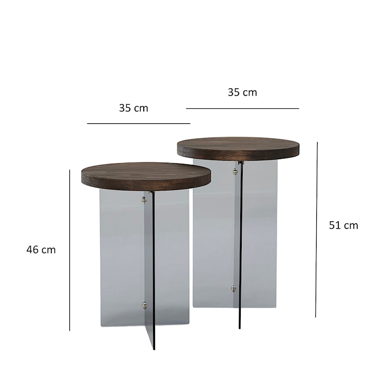 Zestaw dwóch stolików kawowych Divents z okrągłymi blatami 35 cm ciemnoszare szkło/ orzech  - zdjęcie 4