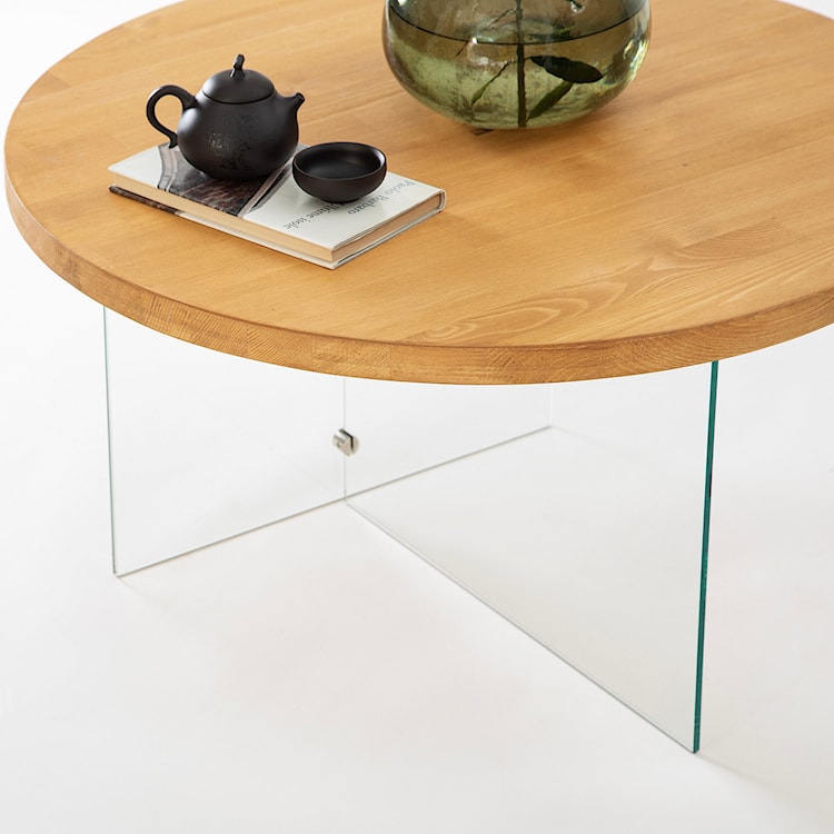 Stolik kawowy Divents z okrągłym blatem 70 cm transparentne szkło/ dąb  - zdjęcie 6