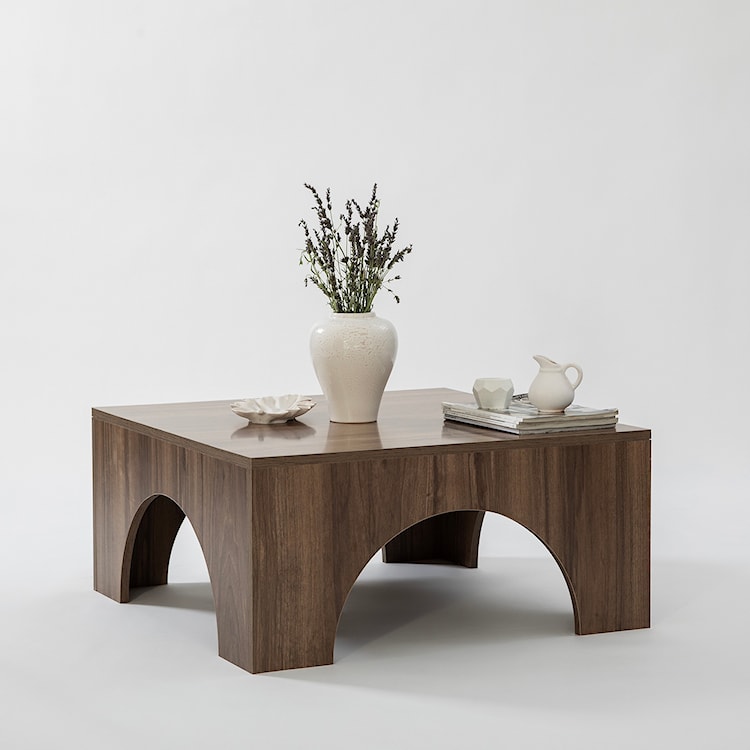 Stolik kawowy drewniany Spanally 80x80 cm orzech  - zdjęcie 2