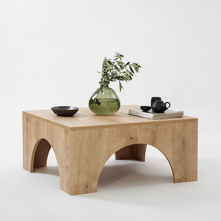 Stolik kawowy drewniany Spanally 80x80 cm dąb  - zdjęcie 2