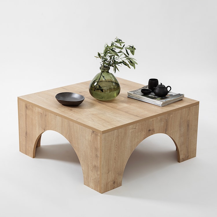 Stolik kawowy drewniany Spanally 80x80 cm dąb  - zdjęcie 3