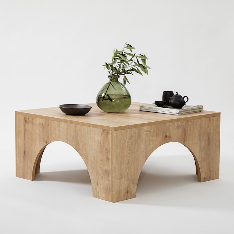 Stolik kawowy drewniany Spanally 80x80 cm dąb  - zdjęcie 4