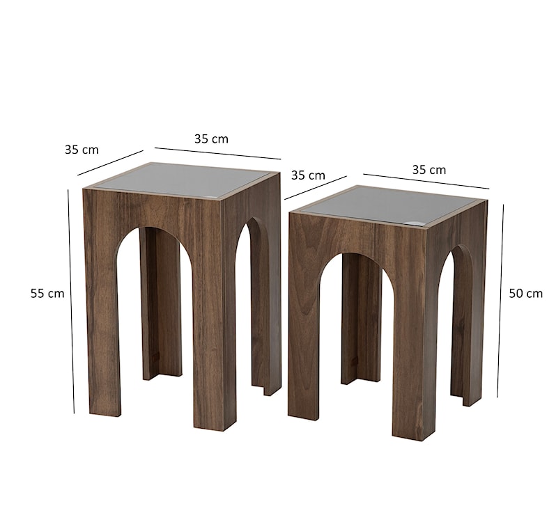 Zestaw dwóch stolików kawowych Spanally 35 cm dymione szkło/ orzech  - zdjęcie 6