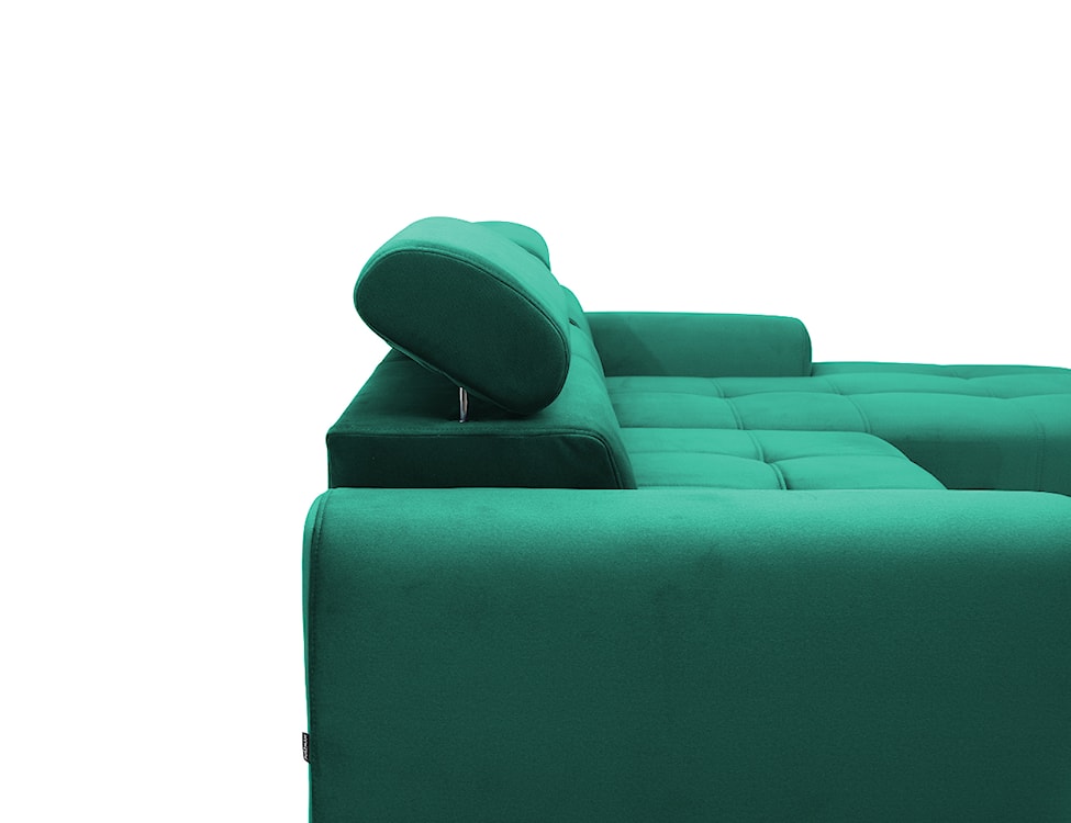 Narożnik z funkcją spania Palmela L-kształtny z elektrycznie wysuwanym siedziskiem i pojemnikiem zielony welur hydrofobowy prawostronny  - zdjęcie 10
