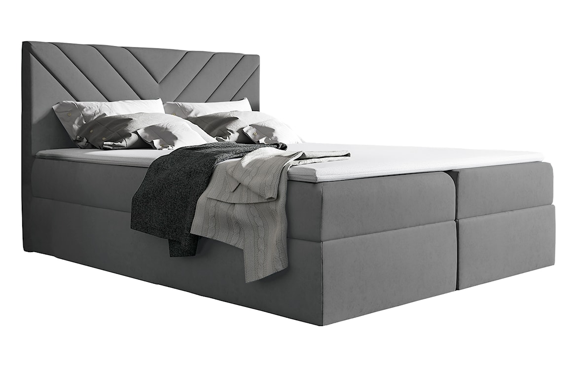 Łóżko kontynentalne Ponferrada 200x200 z dwoma pojemnikami, materacem i topperem szare 