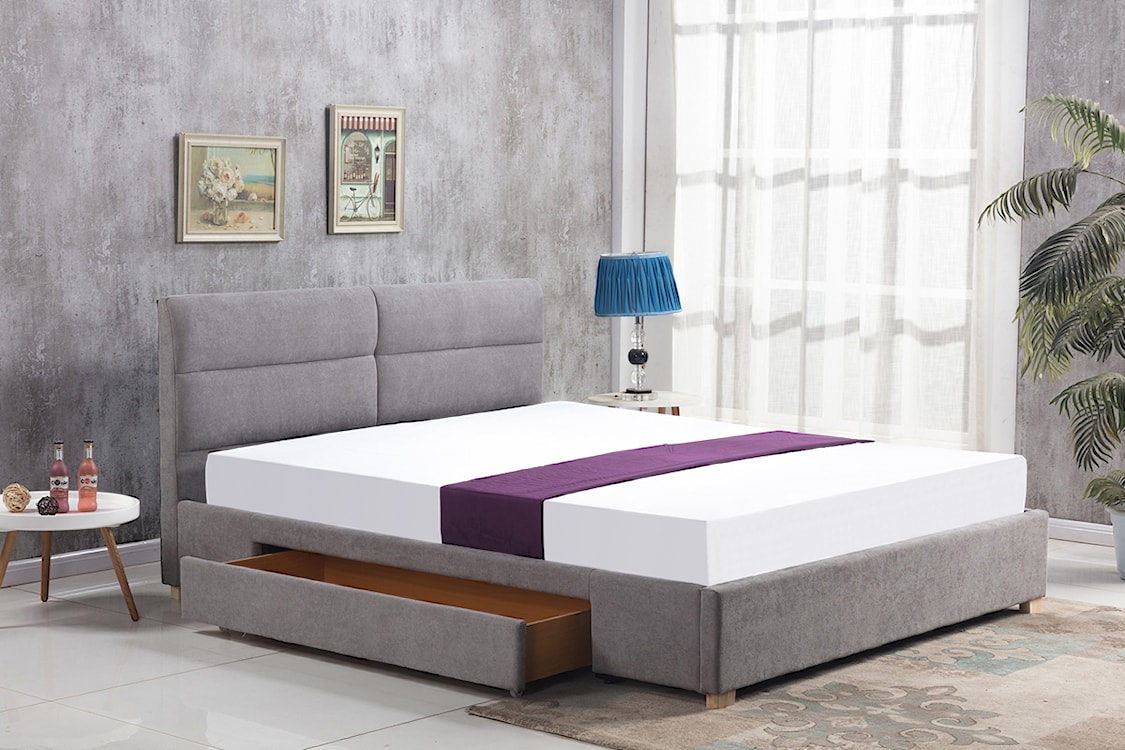 Łóżko tapicerowane Algier z szufladami 160x200 cm jasnoszare  - zdjęcie 2