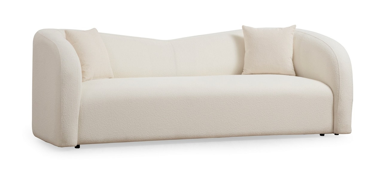 Sofa trzyosobowa Subedly w tkaninie boucle kremowa