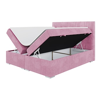 Łóżko kontynentalne 140x200 cm Tondela z pojemnikami i topperem różowe welur hydrofobowy