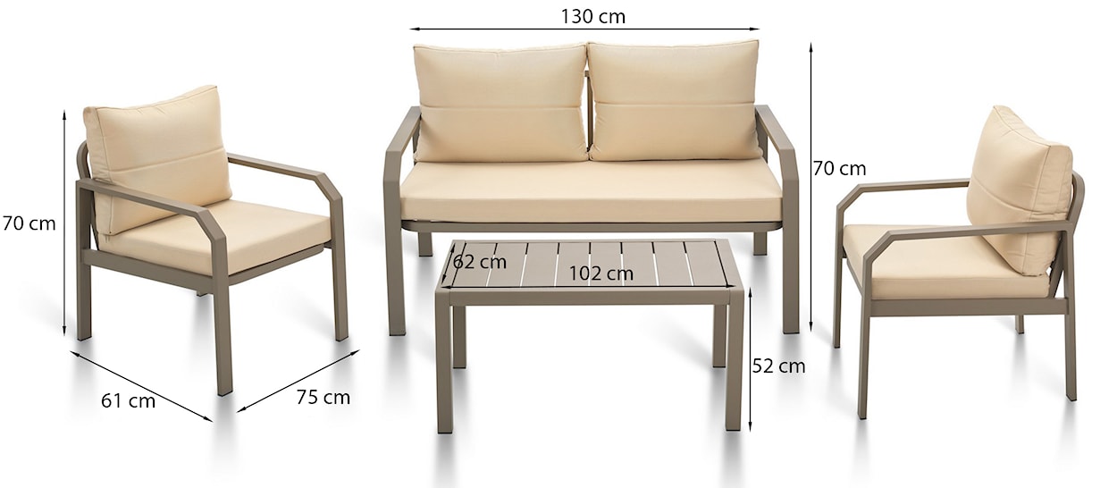 Zestaw ogrodowy Dillustic z sofą, dwoma fotelami i stolikiem aluminium beżowy  - zdjęcie 5